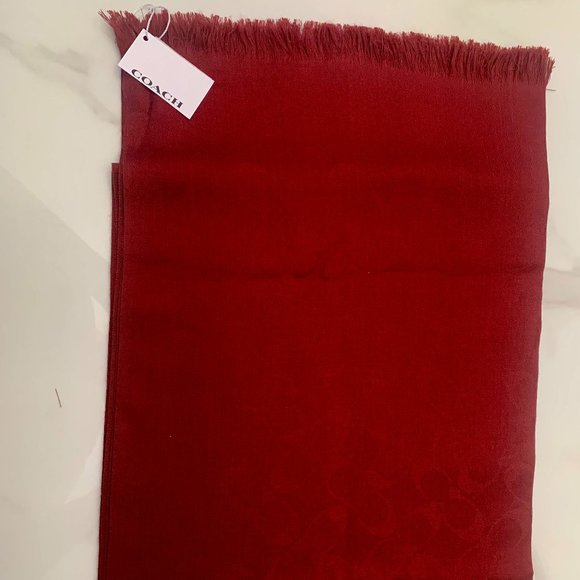 COACH RED SIGNATURE C WRAP/WOOL & SILK - Picture 1 of 3